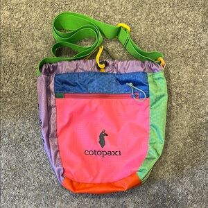 Cotopaxi Camaya Satchel Bag Multicolor Crossbody Bag Pink with Green Strap